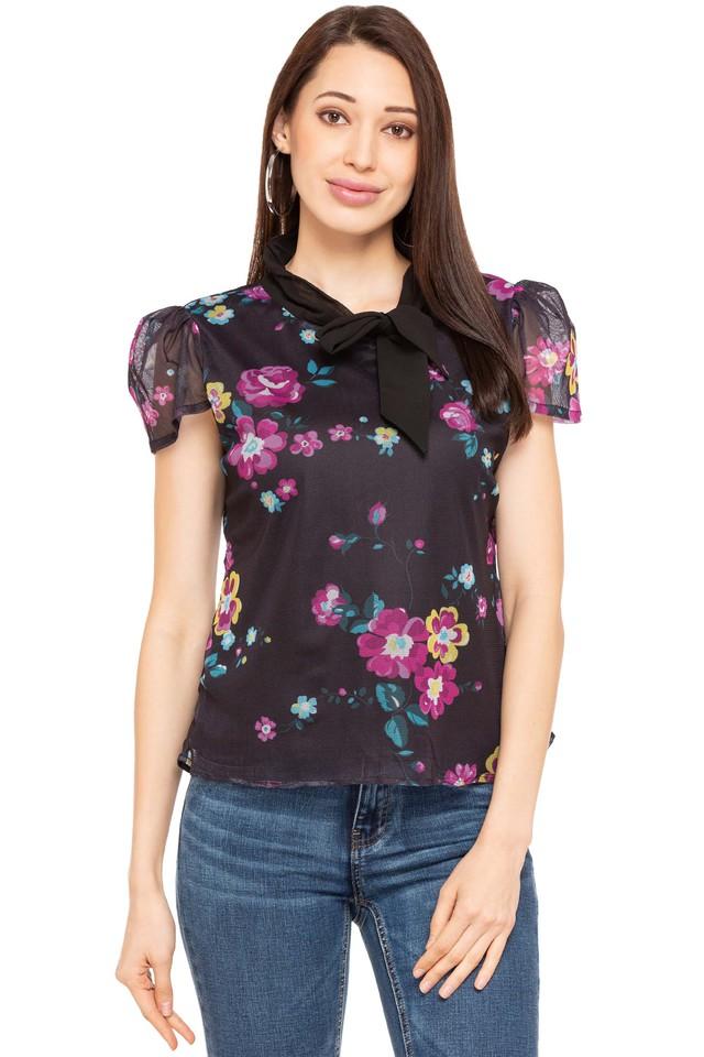 Buy 109F Black Womens Tie Up Neck Floral Print Top Shoppers Stop