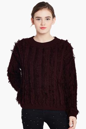 COVER STORY Womens Round Neck Knitted Pattern Sweater