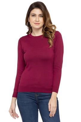 Womens Round Neck Solid Sweater 