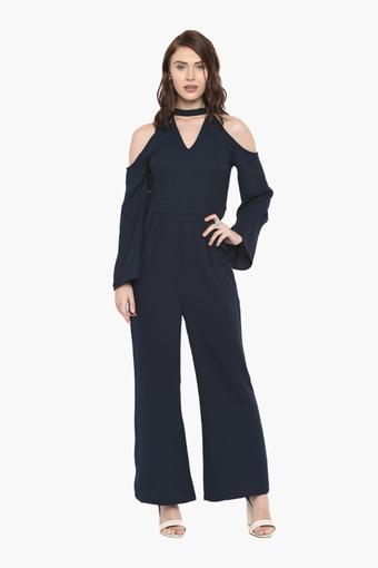 navy cold shoulder jumpsuit