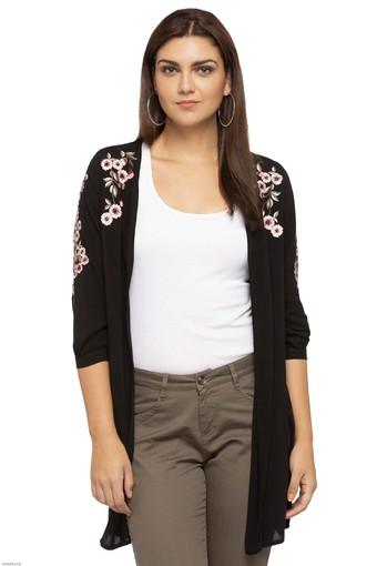 Womens Open Neck Solid Embroidered Shrug