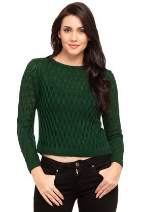 RS BY ROCKY STAR Womens Round Neck Knitted Pattern Sweater