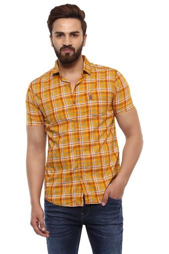mufti mustard yellow checked casual shirt