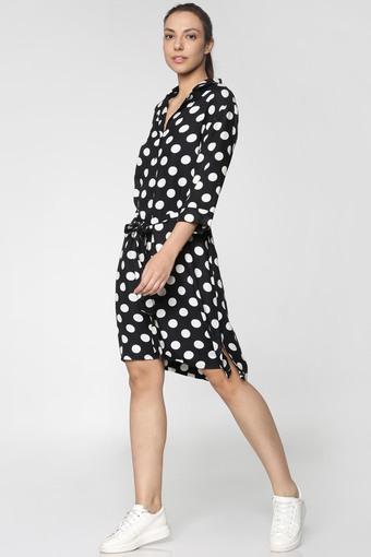 black and white polka dot shirt dress
