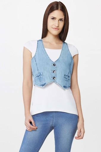 womens cropped denim vest