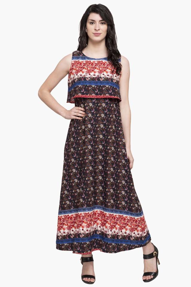 Buy Haute Curry Womens Round Neck Printed Maxi Dress Shoppers Stop