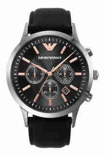 Buy EMPORIO ARMANI Mens 43 mm Black Dial Leather Chronograph Watch