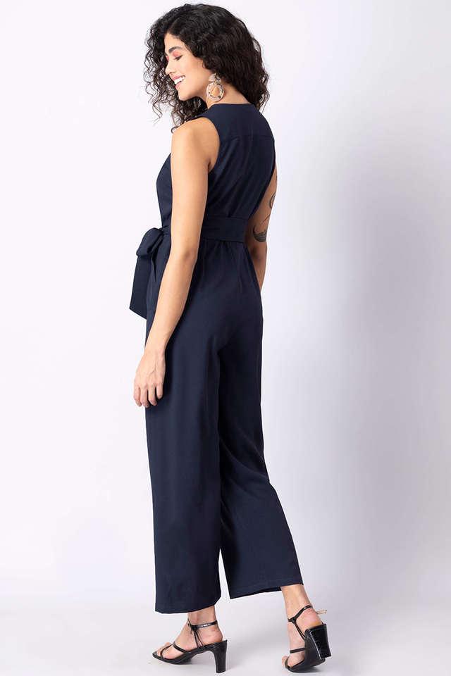 Faballey Black Sleeveless Front Overlay Wrap Jumpsuit – Gozars