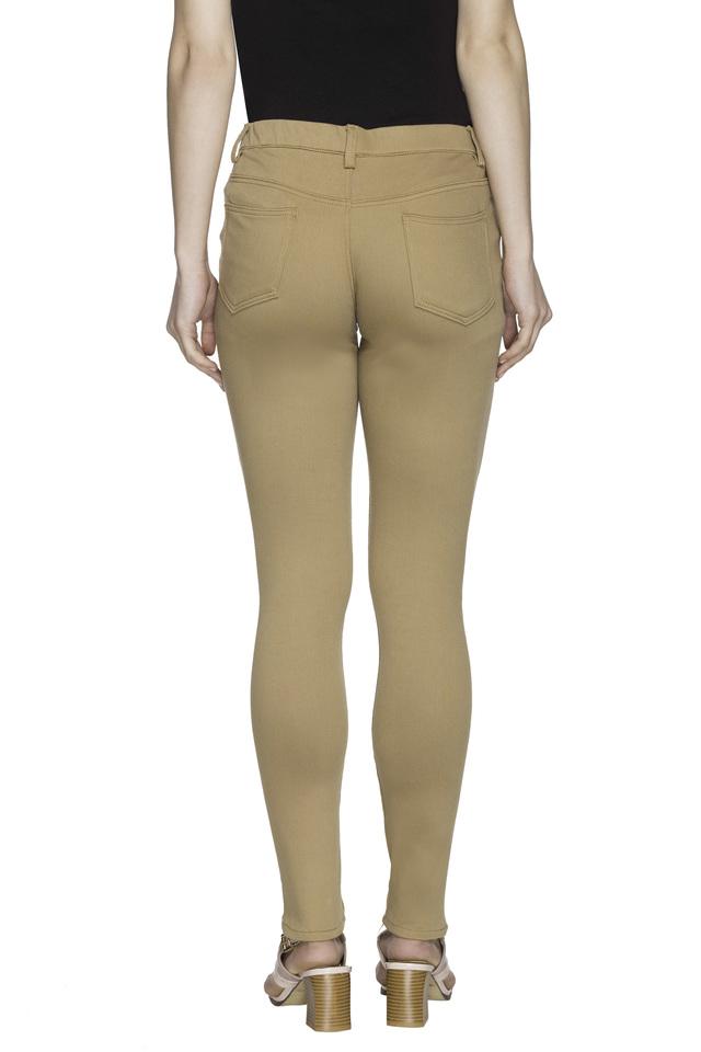 Buy GO COLORS Khaki Womens 4 Pocket Solid Jeggings