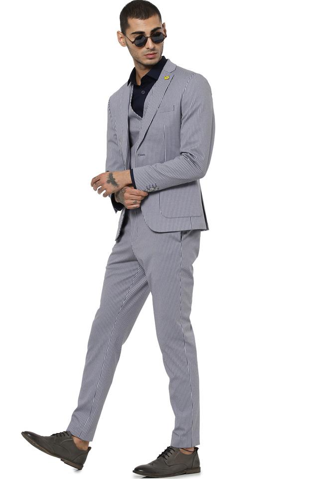 Mens grey trousers on sale with white stripe