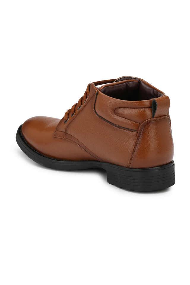 Buy MACTREE Tan Solid PU Lace Up Men s Mid Tops Boots Shoppers Stop
