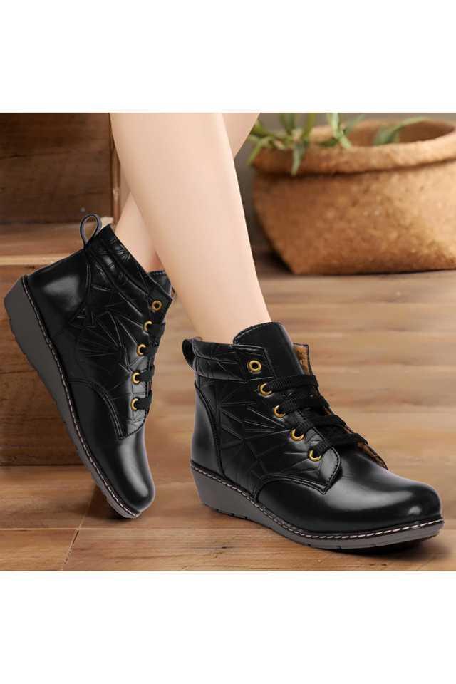 Black boot wedges with laces sale