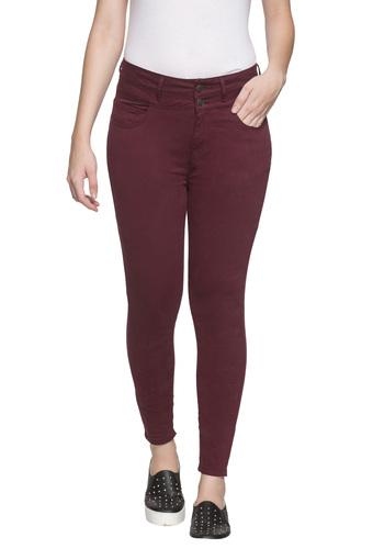 burgundy coated jeans