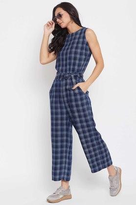 Blue and cheap white checkered jumpsuit