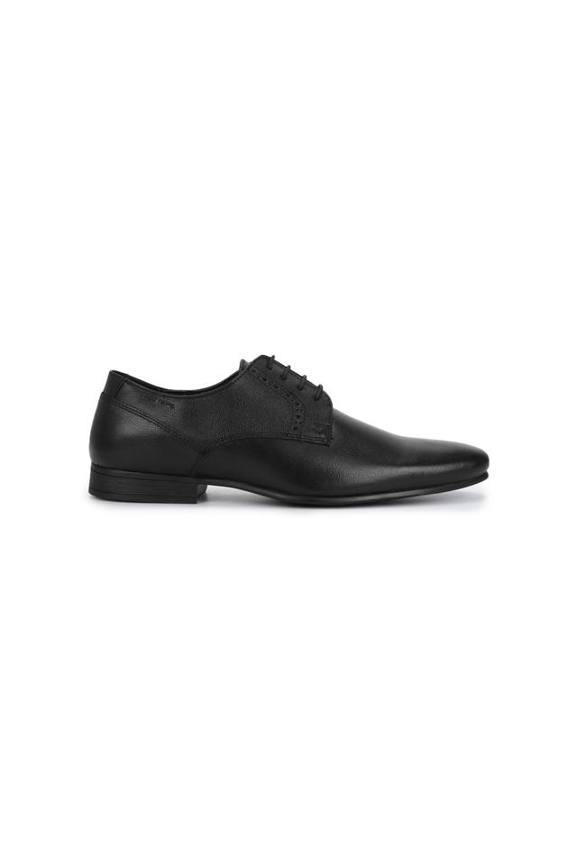 Mens Black Textured Leather Formal Derbys