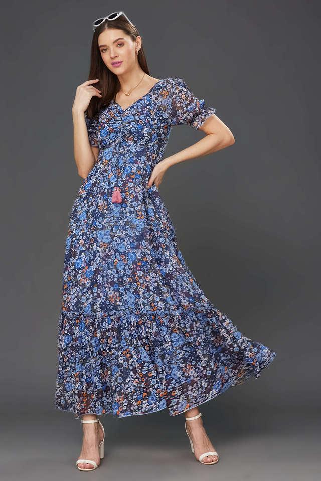 Buy MISS CHASE Multi Floral Rayon Sweetheart Neck Women s Maxi Dress Shoppers Stop