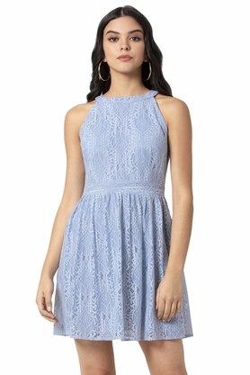 Blue lace halter outlet dress