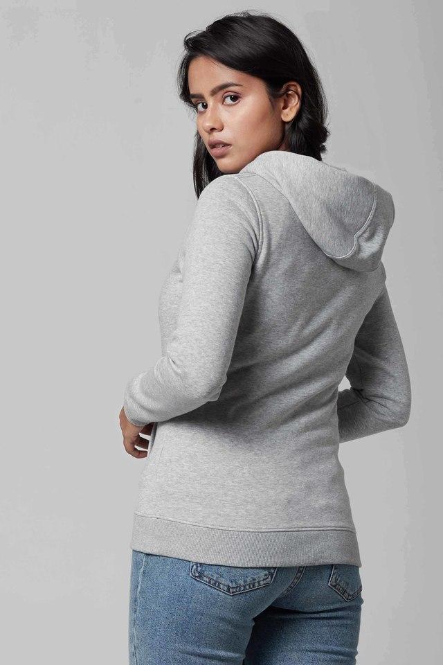 Hoodie Grey Melange Solid Sweatshirt - Contra