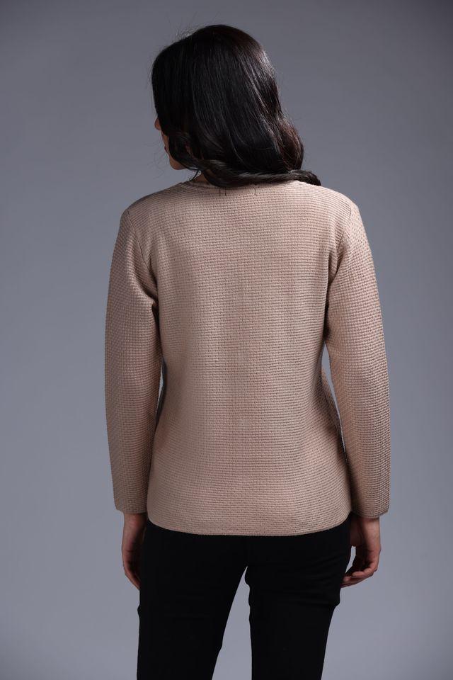 Buy ONER Camel Embroidered Blended Fabric Collared Women s cardigan Shoppers Stop