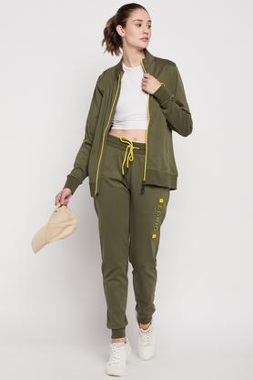 Buy EDRIO Dark Green Solid Cotton Regular Fit Women's Tracksuit