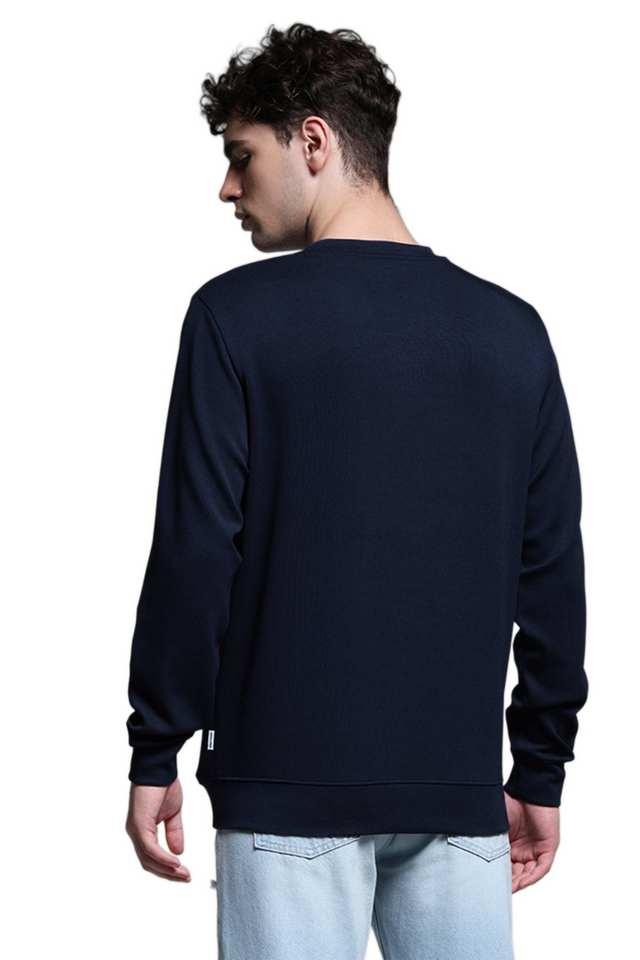 Buy JACK AND JONES Blue Solid Polyester Round Neck Men s Sweatshirt Shoppers Stop