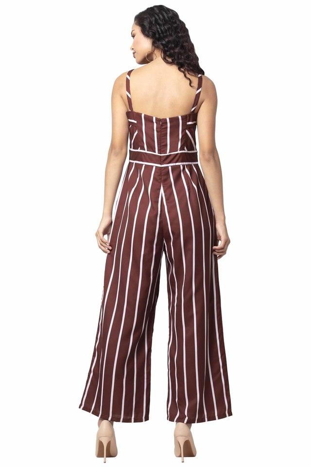 Maroon and store white striped jumpsuit