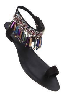 Buy CATWALK Black Womens Leather Ankle Bracelet Toe Ring Sandals