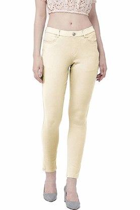 Womens Solid Mid Rise Jeggings