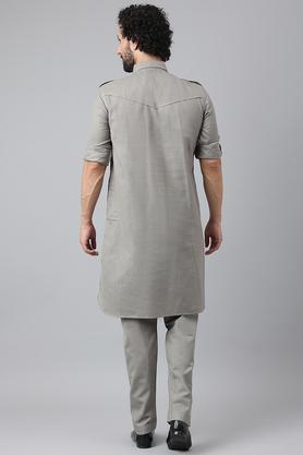 Buy HANGUP Grey Solid Polyester Viscose Regular Fit Mens Pathani