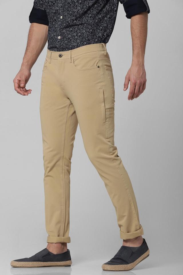 Buy LIFE Khaki Solid Cotton Stretch Slim Fit Mens Trousers  Shoppers Stop