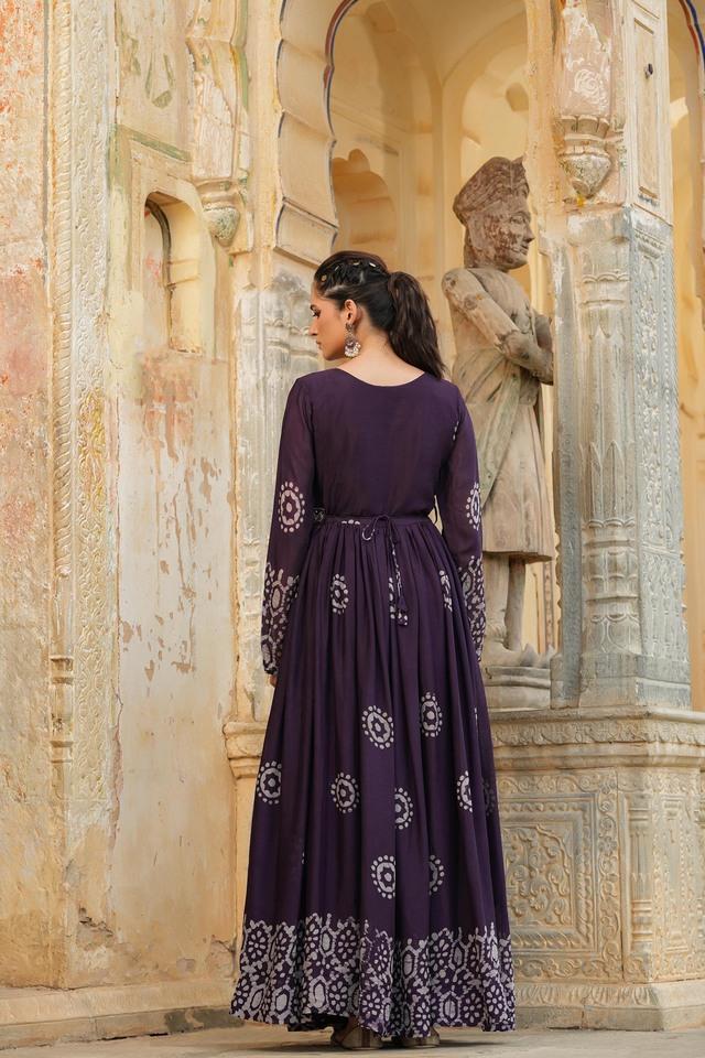 Purple Color Art Silk Anarkali Gown