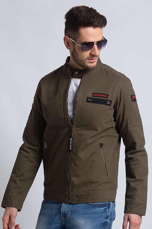 Buy Spykar MEN'S BOMBER JACKET WITH DIY VELCRO BADGES online