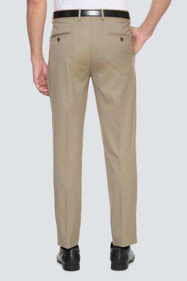 Hancock Men Beige Solids Pure Cotton Slim Fit Formal Trouser