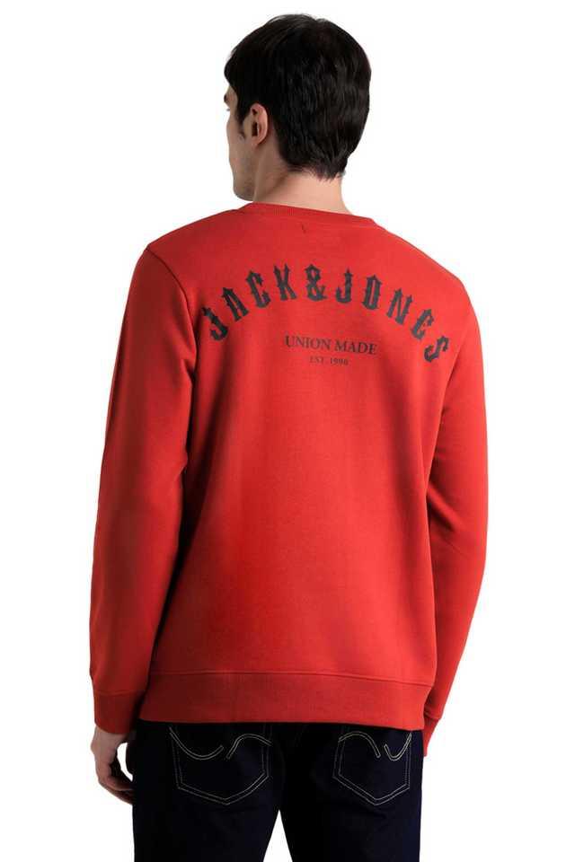 Buy JACK AND JONES Red Solid Polyester Cotton Crew Neck Men s Sweatshirt Shoppers Stop