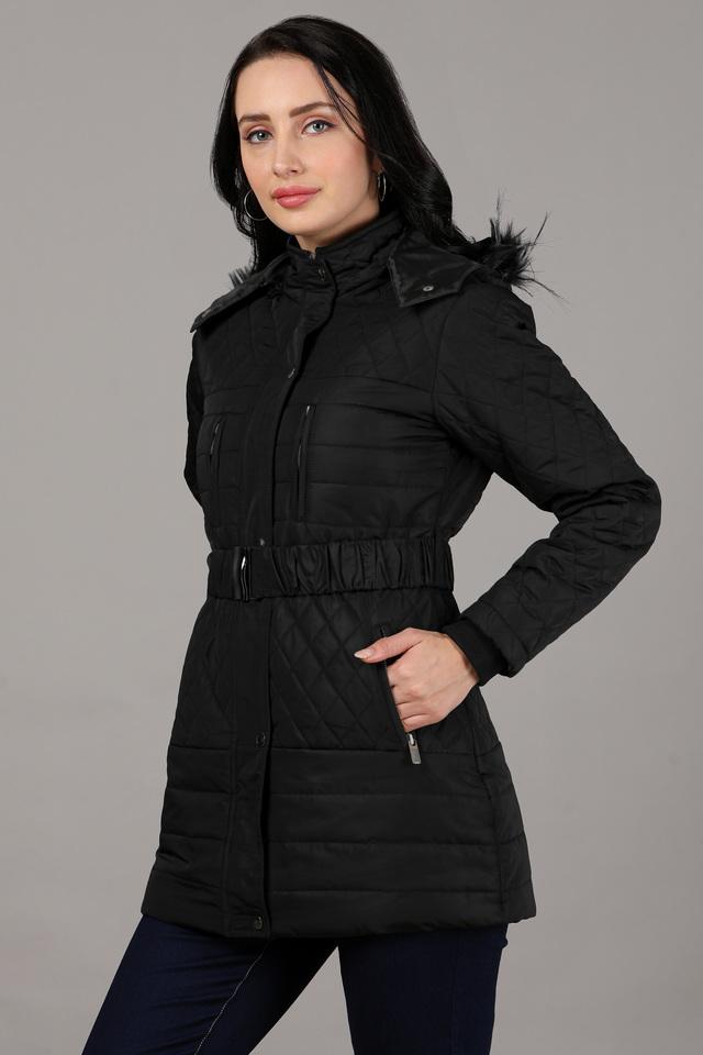 Solid Regular Neck Polyester Women's Winter Wear Jacket