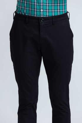 Buy COLOR PLUS Black Solid Cotton Poly Spandex Regular Fit Men's Casual  Trousers