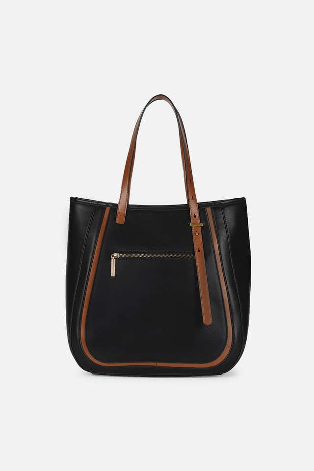Buy IRTH Black PU Zipper Closure Women s Tote Bag Shoppers Stop