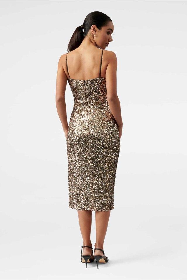 Buy EVENING GOLDEN SEQUIN PENCIL DRESS for Women Online in India