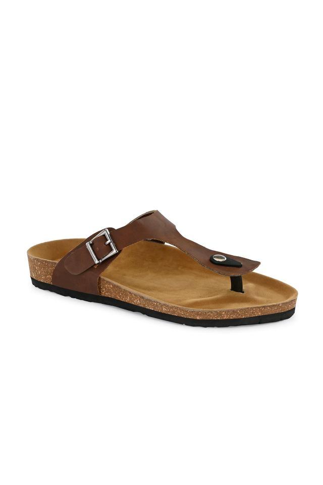Buy SHENCES Brown Synthetic Slip on Men s Sandals Shoppers Stop