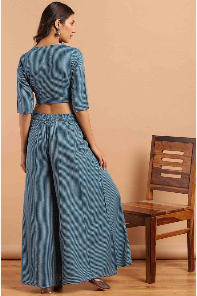 Final Sale Plus Size 2pc Crop Top & Palazzo Pant Set in Green Palm