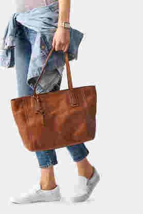 Fossil leather tote bag hot sale