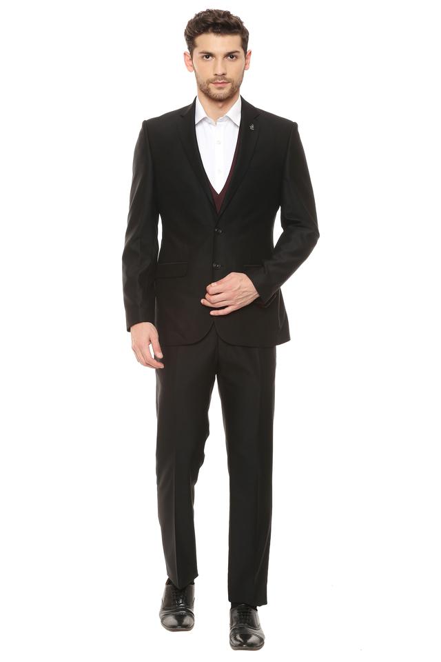 Buy Raymond Black Mens Notched Lapel Solid 3 Piece Suit Shoppers Stop