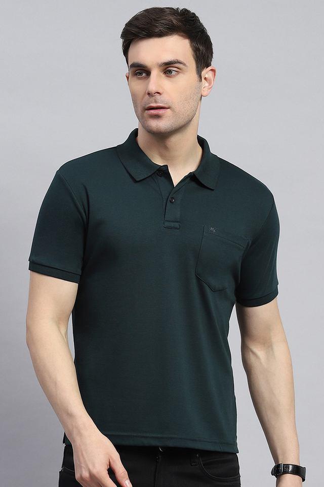 Buy MONTE CARLO Green Solid Cotton Blend Polo Men s T Shirt Shoppers Stop