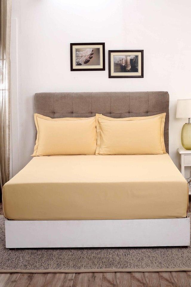 Buy MASPAR Vintage 400 TC Cotton Gold Solid King Size Bed Sheet with 2
