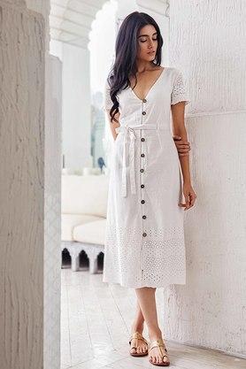 Buy GUR White Womens White Button-Down Midi Dress