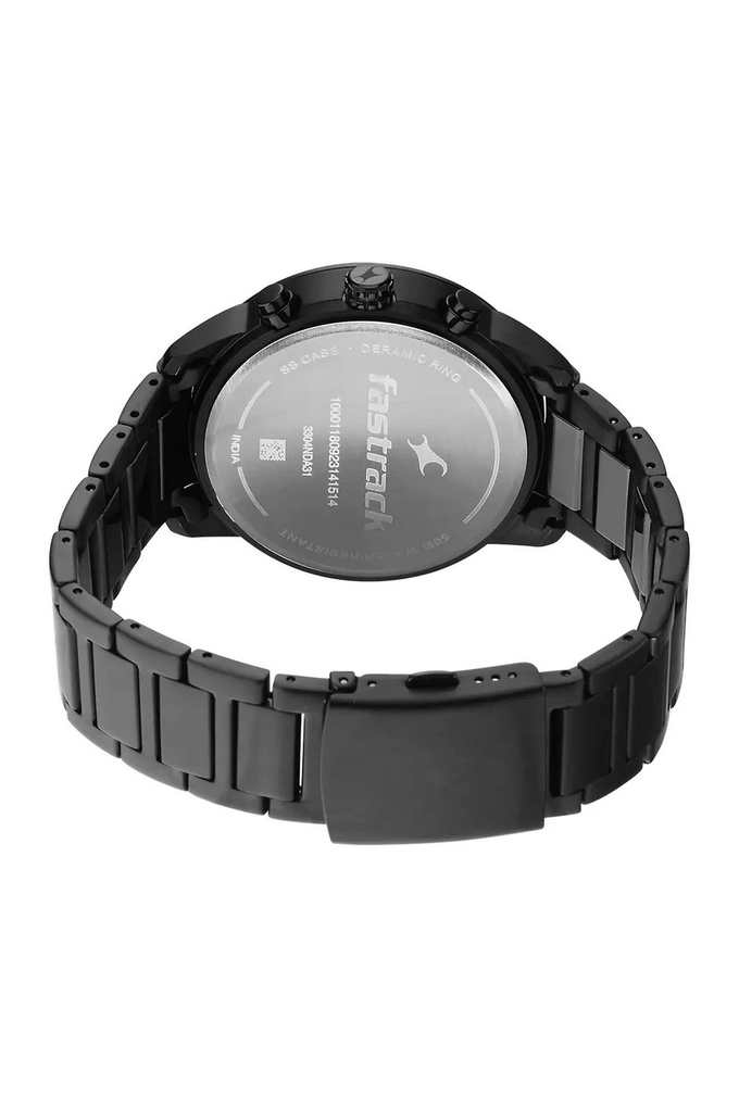 Fastrack black dial black stainless steel strap watch hot sale