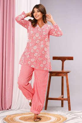 Buy FEATHERS CLOSET Pink Printed Cotton Relaxed Fit Women's Co-Ord Set