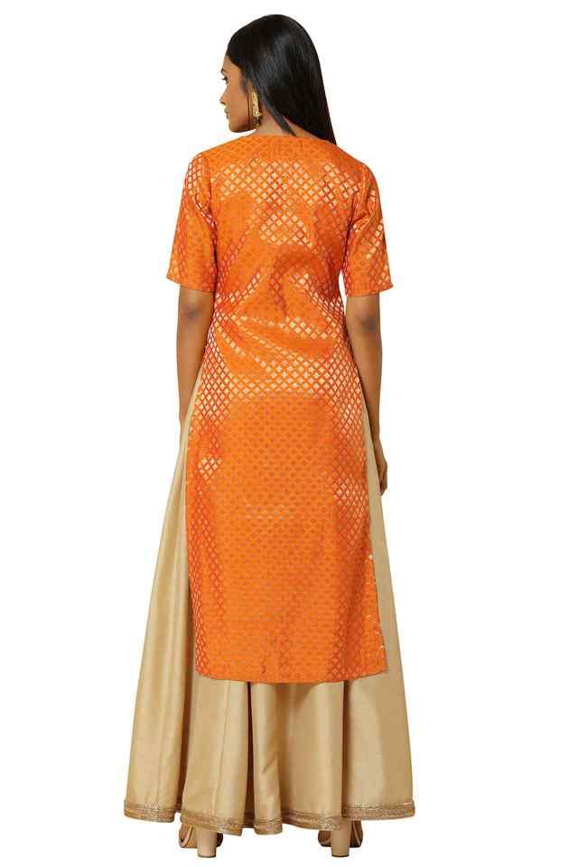 Buy Svarchi Cotton Gold Print Straight Kurta Skirt Dupatta Set Blue,Gold  (Set Of 3) online