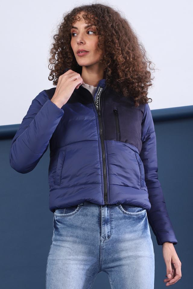 Navy blue polyester casual jacket store