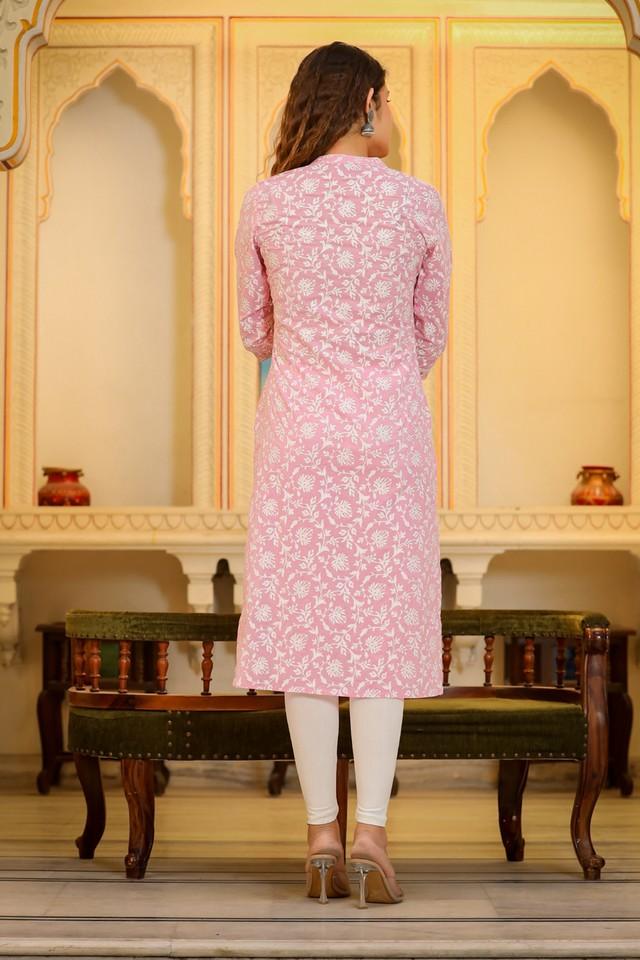 Buy READIPRINT FASHIONS Pink Printed Cotton Collared Women's Kurti